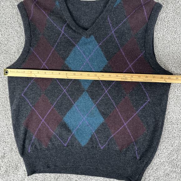 Vtg LL Bean Sweater Mens L 100% Scotland Wool V-Neck Argyle Pullover Cabincore - Picture 5 of 6